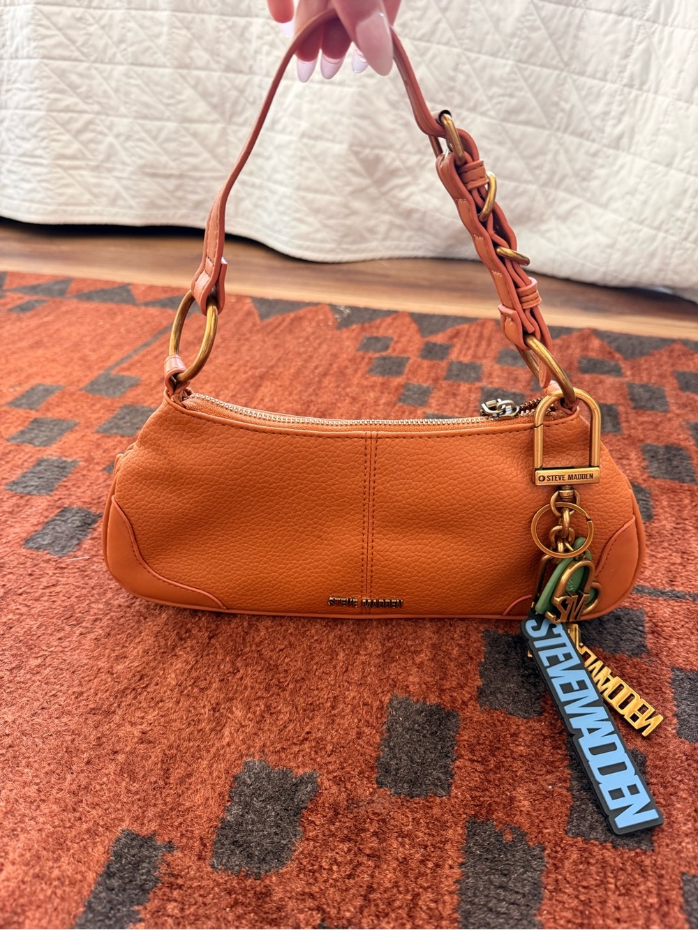 Steve Madden Tan Pebble Leather Shoulder Bag with Braided Strap